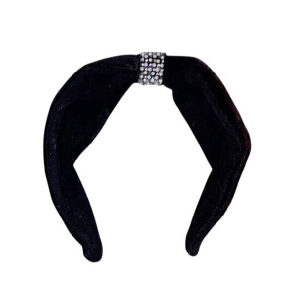 Black Velvet Headband With Pearl & Rhinestone Accent - Picture 3 of 3